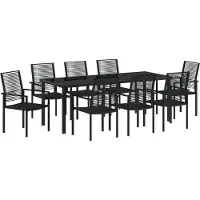 vidaXL Tuin Eettafel Set 9 pcs Zwart Gepoedercoat staal