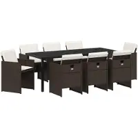 vidaXL Tuin Eettafel Set 9 st Bruin poly rattan