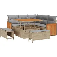 vidaXL Tuinbank Set 9 st 8-Aantal zitplaatsen Beige en Lichtgrijs