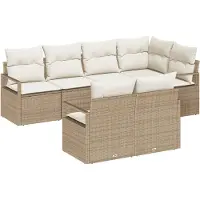 vidaXL Tuinbank Set 7 st Beige en Wit poly rattan