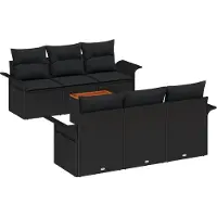 vidaXL Tuinbank Set 7 st 6-Aantal zitplaatsen Zwart poly rattan