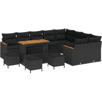 vidaXL Tuinbank Set 13 st 9-Aantal zitplaatsen Zwart Poly Riet