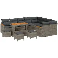 vidaXL Tuinbank Set 12 st 9-Aantal zitplaatsen Grijs Poly Riet