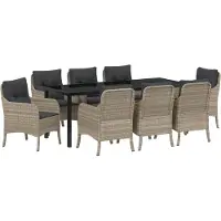 vidaXL Tuin Eettafel Set 9 st Lichtgrijs poly rattan