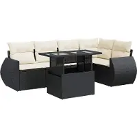 vidaXL 6-delige Loungeset met kussens poly rattan zwart