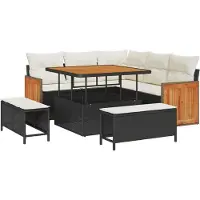 vidaXL Tuinset, 9 stuks, 8 zitplaatsen, zwart en crème