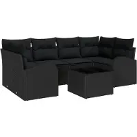 vidaXL Tuinbank Set 7 st Zwart 55 x 55 x 37 cm poly rattan