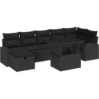 vidaXL Tuinset met 8 zitplaatsen, zwart, van polyrotan