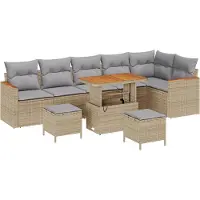 vidaXL Tuinbank Set met kussen met opslag Beige Poly rattan