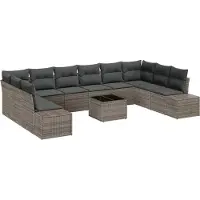 vidaXL Tuinbank Set 10 st 9-Aantal zitplaatsen Grijs Polyrattan