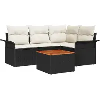 vidaXL Tuinset, 5-delig, 4 zitplaatsen, zwart en crème
