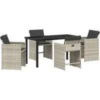 vidaXL Tuin Eettafel Set met kussen 5 pcs Lichtgrijs poly rattan