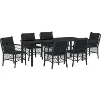 vidaXL Tuin Eettafel Set met kussen 7 pcs Zwart poly rattan