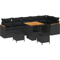 vidaXL Tuinbank Set 9 st 6-Aantal zitplaatsen Zwart Poly rattan