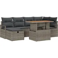 vidaXL Tuinbank Set 7 st Grijs poly rattan