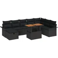 vidaXL Tuinset, 9-delig, zwart, polyrotan
