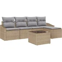 vidaXL Bankstel 6 st Beige en Lichtgrijs poly rattan