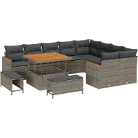 vidaXL Tuinbank Set 12 st 9-Aantal zitplaatsen Grijs Poly Riet
