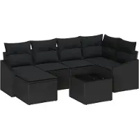 vidaXL Tuin Eettafel Set 7 st Zwart Poly Rattan en Poedergecoat Staal