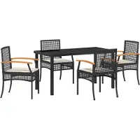 vidaXL Tuin Eettafel Set met kussen 5 pcs Zwart Rattan