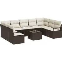 vidaXL Tuinbank Set 10 st Bruin en Crème poly rattan