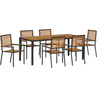vidaXL Tuin Eettafel Set 7 st Zwart en Bruin poly rattan