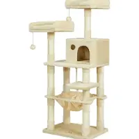 Hoppa! Songmics Krabpaal, Stabiele Kattentoren, 2 Zitstokken Van Pluche, 143 Cm, Lichtgrijs