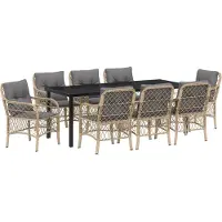 vidaXL Tuin Eettafel Set 9 st Beige poly rattan