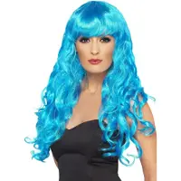 Smiffys Mooie blauwe pruik Siren met lang krullend haar