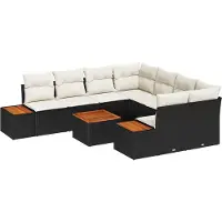 vidaXL Tuinbank Set met kussen 9 pcs Zwart Poly rattan