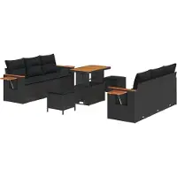 vidaXL Tuinbank Set 11 st 8-Aantal zitplaatsen Zwart poly rattan