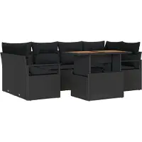 vidaXL Tuinset, 7-delig, 6 zitplaatsen, zwart