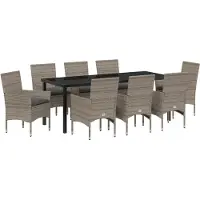 vidaXL Tuin Eettafel Set 9 st Grijs poly rattan