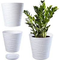 Kadax Bloempot met onderzetter, plantenpot voor binnen, lichte kunststof, ronde bloempot voor bloemen en planten, 30 cm, wit