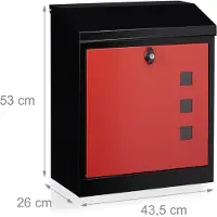 Relaxdays brievenbus groot veiligheidsklep muurbrievenbus wandbrievenbus mailbox zwart-rood