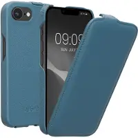 Kalibri flip cover geschikt voor Apple iPhone 17e / iPhone 16e - ultradunne leren hoes voor smartphone - blauw
