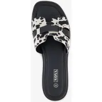 Nova dames slippers met koeienprint - Zwart - Maat 38