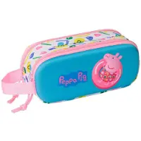 Pipsa Possu Pennenetui met 2 vakken Peppa Pig Blauw Wit Roze 21 x 8 x 6 cm 3D