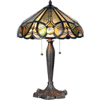 Clayre & Eef Tiffany tafellamp 5299, multicolor, Woon-/ Eetkamer, Glas, Tiffany, tafellamp