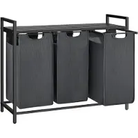 Hoppa! Songmics Wasmand 3 Vakken, Wasverzamelaar Met Plank, Wasbox, Waszak Van Oxford Stof Uitneembaar, Metalen Frame, 3 X 38 L, 92,5 X 33 X 72 Cm,