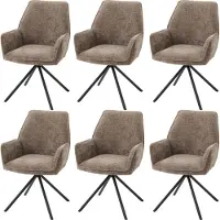 Mendler Set van 6 eetkamerstoelen -G67, keukenstoel Stoel met armleuning, draaibare autostand, chenille Oeko-Tex MVG ~ bruin