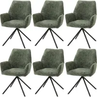Mendler Set van 6 eetkamerstoelen -G67, keukenstoel Stoel met armleuning, draaibare autostand, chenille Oeko-Tex MVG ~ groen