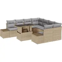vidaXL Tuinbank Set 9 st Beige en Lichtgrijs poly rattan