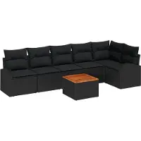 vidaXL Tuinset met 7 zitplaatsen, zwart, van polyrotan