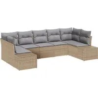 vidaXL Tuinbank Set 7 st 7-Aantal zitplaatsen Beige en Lichtgrijs