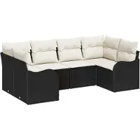 vidaXL Tuinbank Set met kussen 6 pcs Zwart Poly rattan