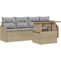 vidaXL Tuinbank Set 5 st 4-Aantal zitplaatsen Beige Poly Riet