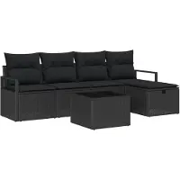 vidaXL Bankset, 6 stuks, 5 zitplaatsen, zwart, polyrotan