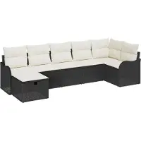 vidaXL Bankstel met kussen met opslag Zwart en Crème poly rattan