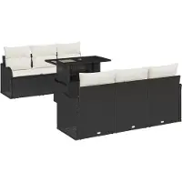 vidaXL Tuinbank Set 7 st 6-Aantal zitplaatsen Zwart Poly Riet